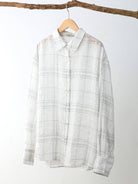 Semi-sheer 100% cotton plaid shirt with relaxed fit and mother-of-pearl buttons