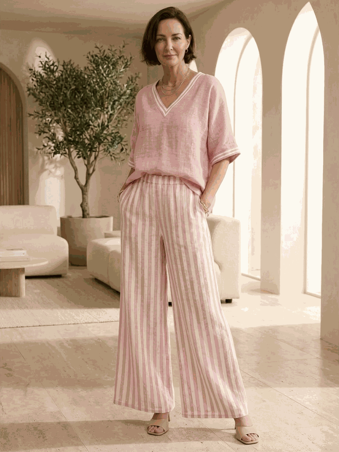 Striped wide-leg co-ord set with oversized top and palazzo pants in multiple colors