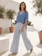 Striped wide-leg co-ord set with oversized top and elastic waist palazzo pants in multiple colors