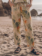 woman wearing relaxed cotton linen set standing outdoors in monochrome tones