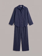 Woman wearing oversized 100% cotton shirt and wide-leg pants co-ord set in relaxed fit