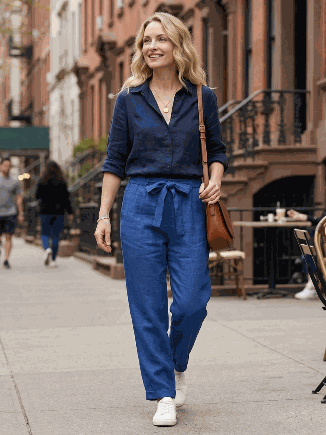 Two women modeling Casual Chic Duo breathable cotton and linen two-piece sets in monochrome designs