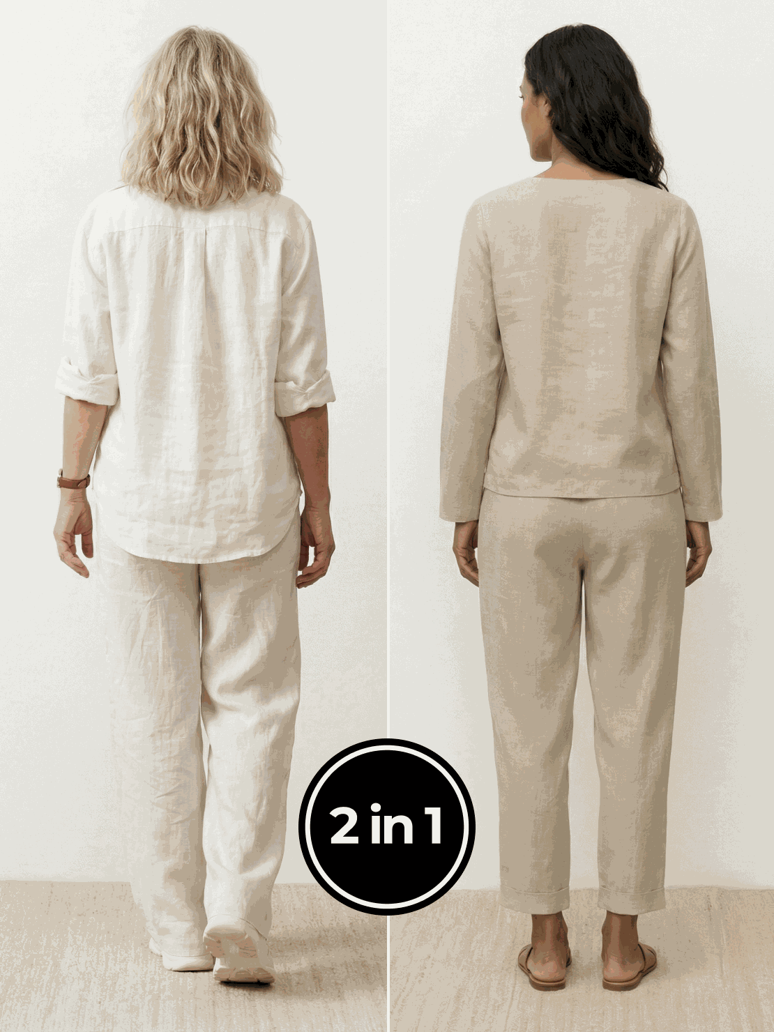 Two women modeling Casual Chic Duo breathable natural fabric two-piece sets for comfortable, stylish everyday wear