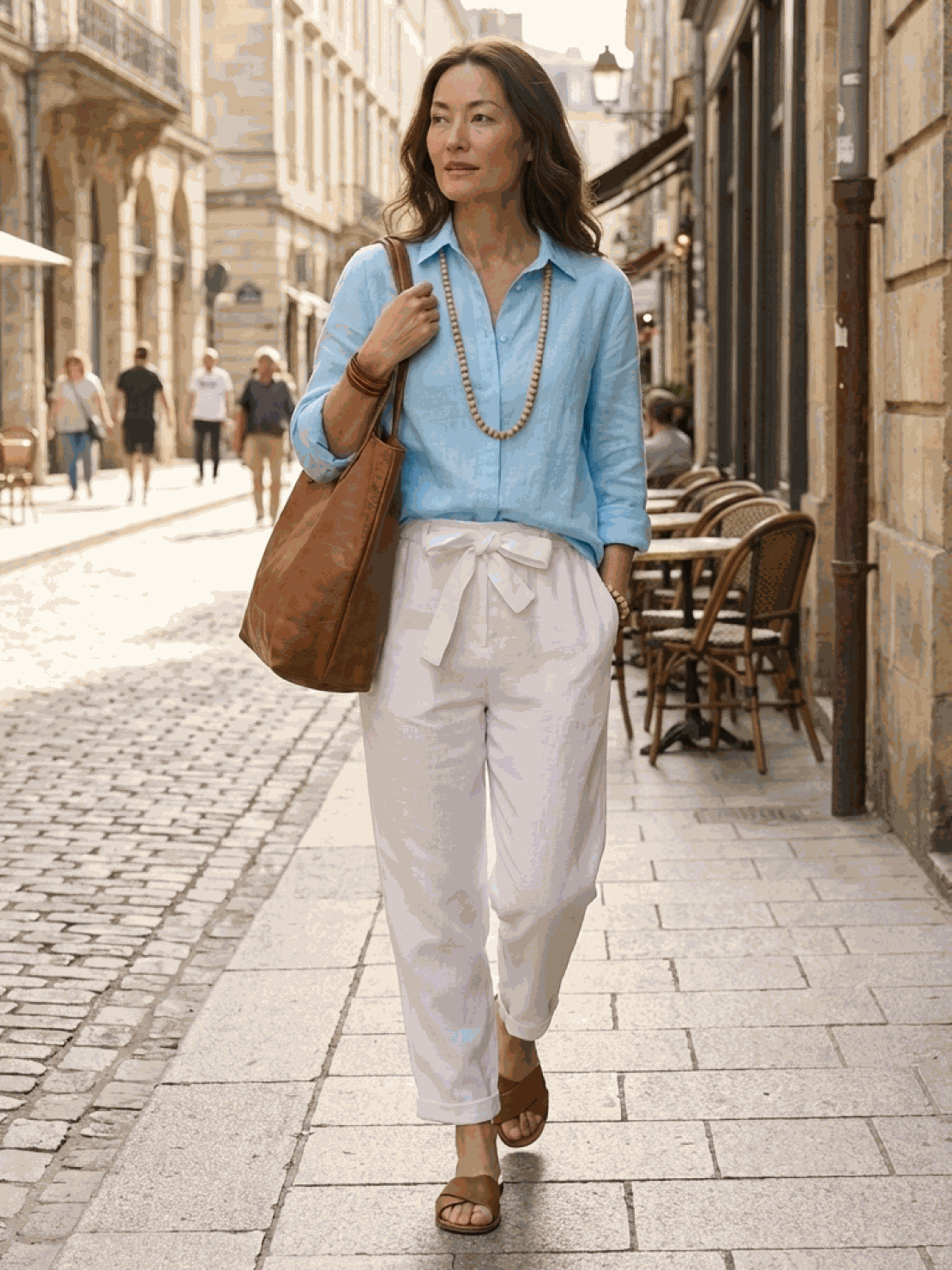 Two women wearing breathable casual chic duo cotton and linen two-piece sets, stylish and comfortable for all-day wear
