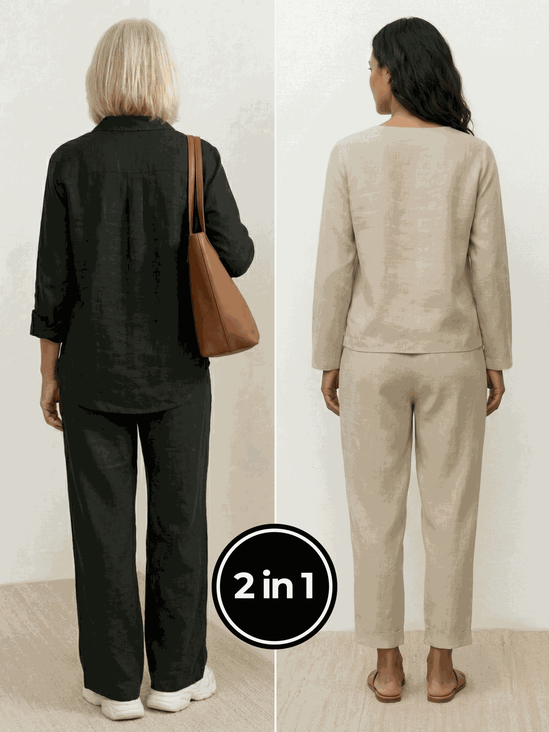 Women modeling Casual Chic Duo breathable cotton and linen two-piece sets