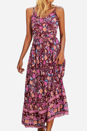 Casual Vintage Flower Prints Maxi Dress