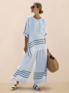 Coastal Comfort Linen two-piece set with lace details and breathable fabric