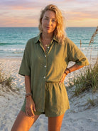 Coastal linen cotton two-piece set with breathable fabric and relaxed fit