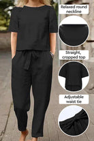 Cotton-linen blend monochrome two-piece set showcasing soft breathable fabric and relaxed fit for all-day comfort