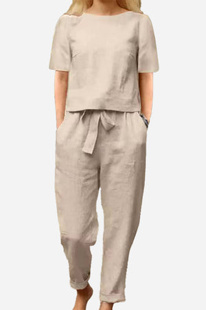 Cotton-Linen Blend Monochrome Two-Piece Set