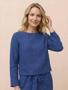 Cotton-linen monochrome relaxed longline top and wide-leg pants set in neutral tones