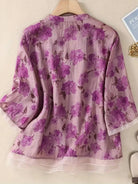 French boutique style organza floral print blouse with elegant lightweight fabric and sophisticated design