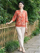 French boutique style organza blouse with elegant floral print and lightweight fabric