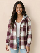 Highland Plaid Shacket with soft fleece lining and hooded relaxed fit in classic plaid pattern