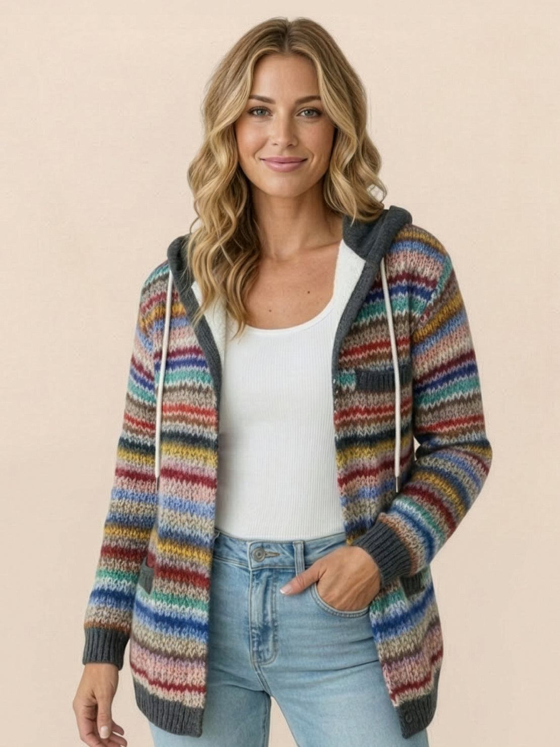 Casual women's Highland Plaid Shacket with hood and button-front closure in cozy fleece lining and relaxed fit