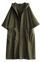 Oversized water resistant windbreaker jacket with hood and large front pockets in dark green