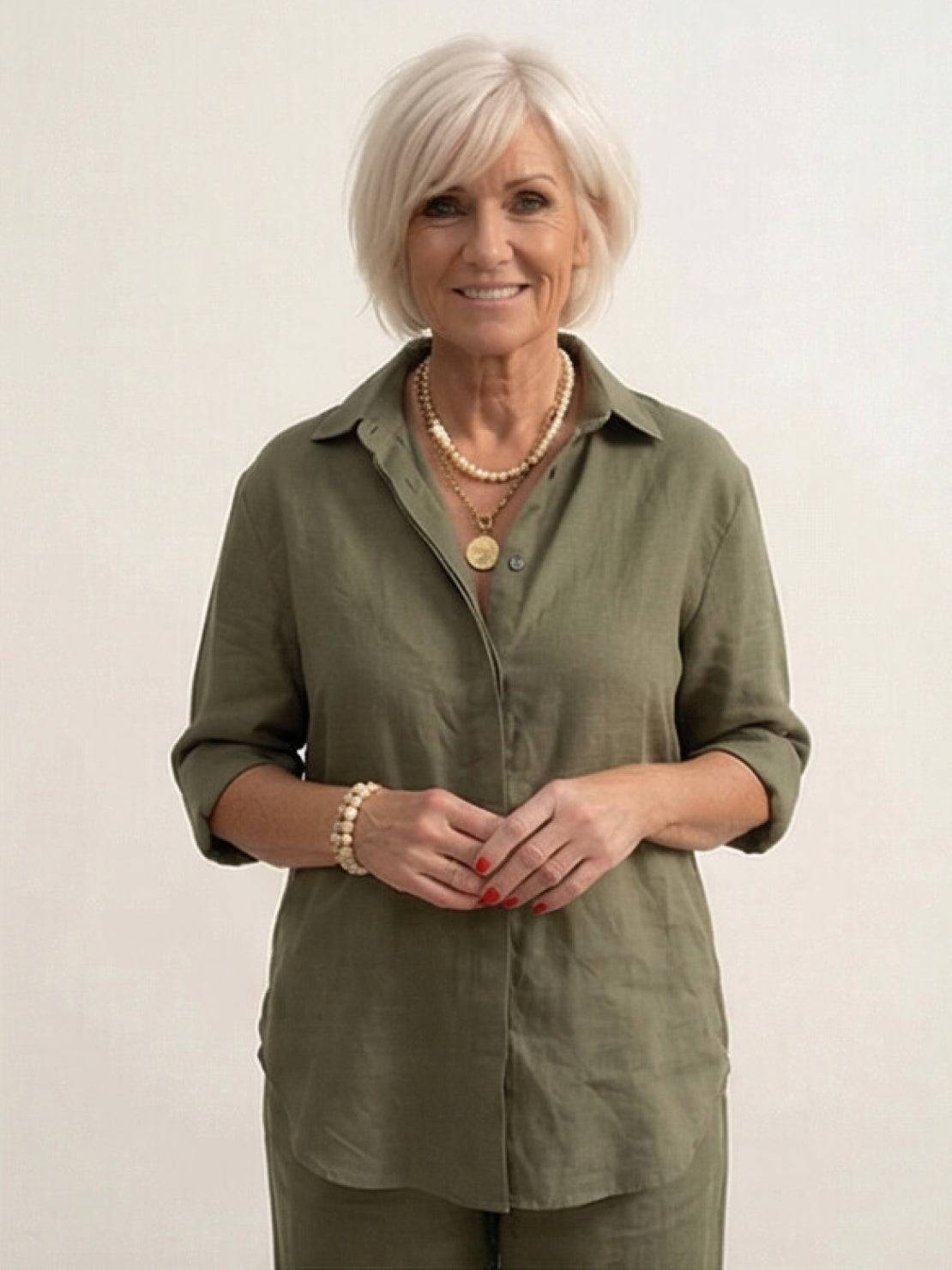 Model wearing oversized 100% cotton shirt and wide-leg pants co-ord set in relaxed fit