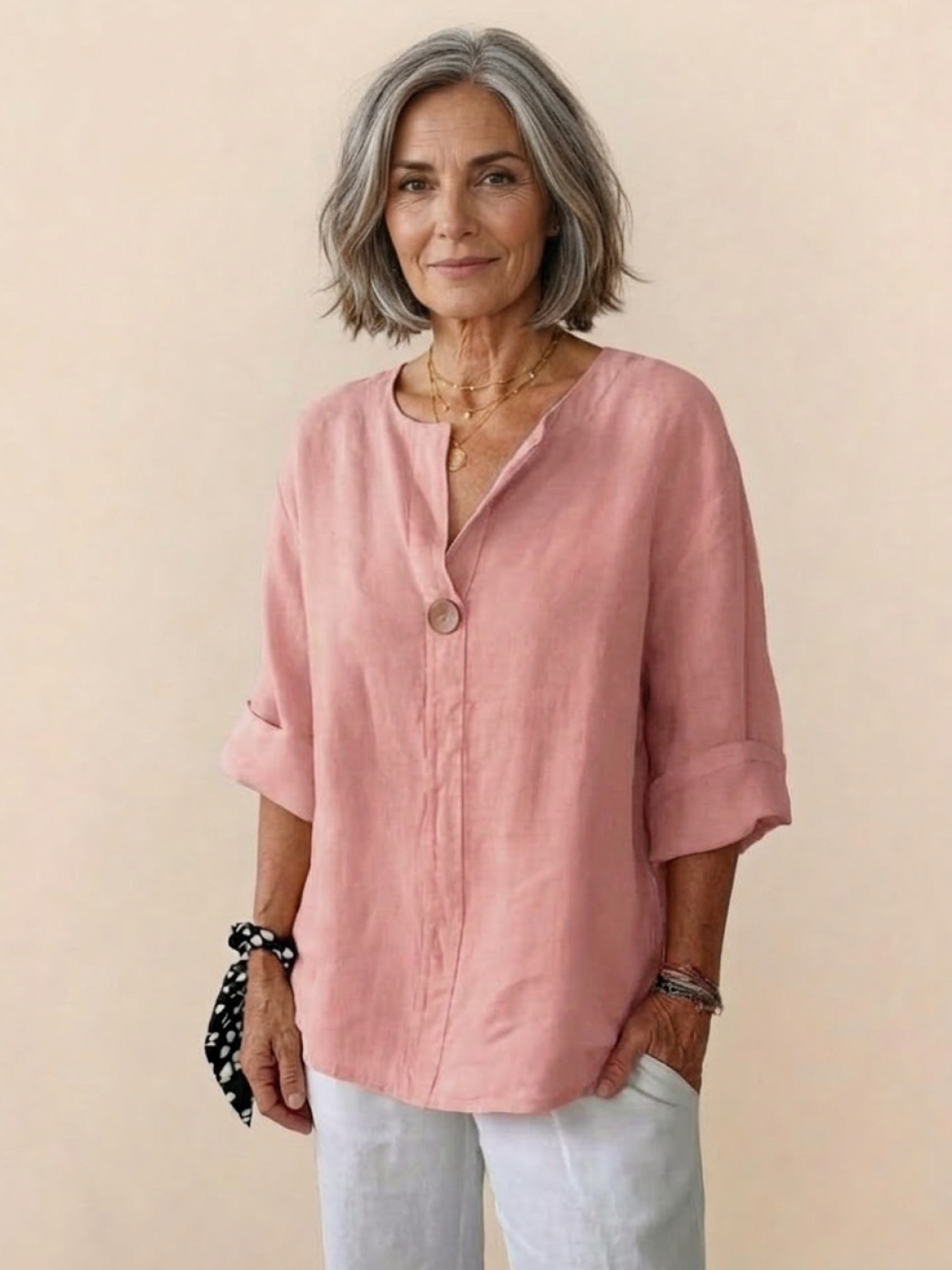 Pure linen age-defying button detail shirt in soft breathable fabric