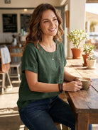 Relaxed Fit Linen Button-Up Tee with breathable cotton linen fabric and stylish button detail