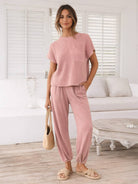 Comfy Couture Knit Sweater two-piece set in soft, relaxed fit with matching knit pants