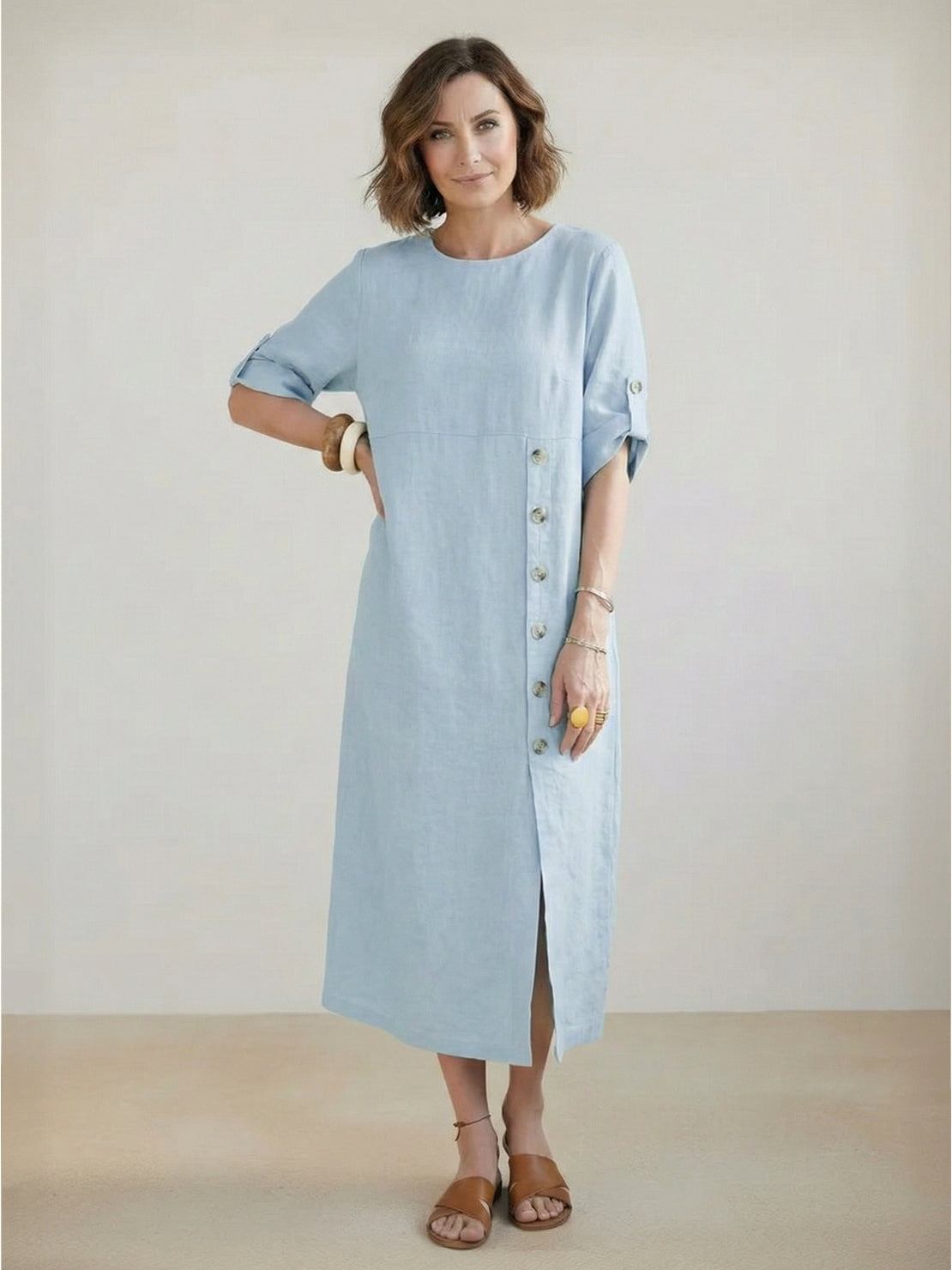 Women wearing the Pure Cotton Elegance dress made from 100% soft cotton fabric