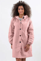 Trendy oversized pink Rain Couture Windbreaker jacket with adjustable hood and button closure