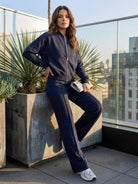 The Voyager Zip Set two-piece zip-front sweatshirt and wide-leg joggers travel outfit