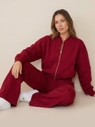 The Voyager Zip Set two-piece zip-front sweatshirt and wide-leg joggers for comfortable travel style