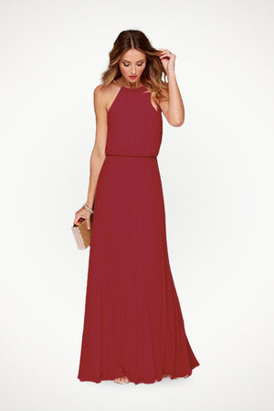 Sleeveless Belted Maxi Pleated Dress